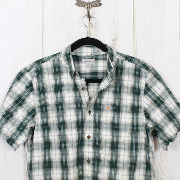 Carhartt Green Plaid Relaxed Fit Short Sleeve Button Down Shirt Size L - Picture 8 of 11
